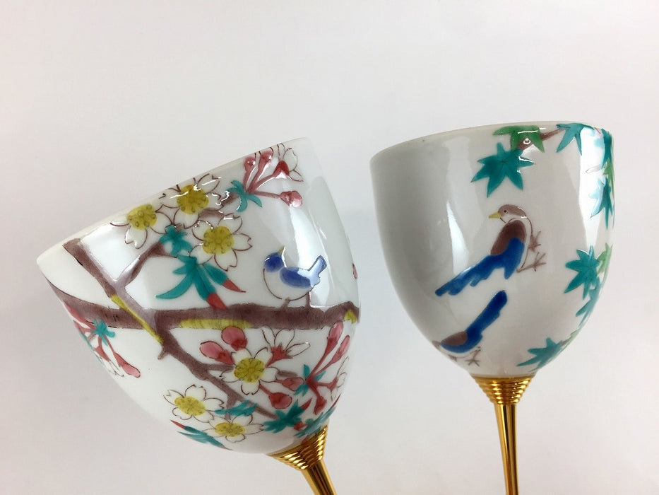 ペアワインカップ　小鳥春秋　170cc　九谷焼　(j.R)