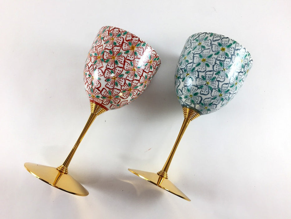 ペアワインカップ　花紋　170cc　九谷焼　(j.R)