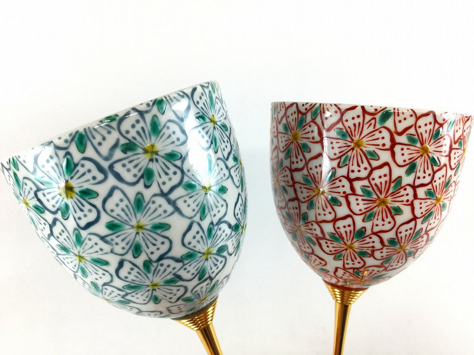 ペアワインカップ　花紋　170cc　九谷焼　(j.R)