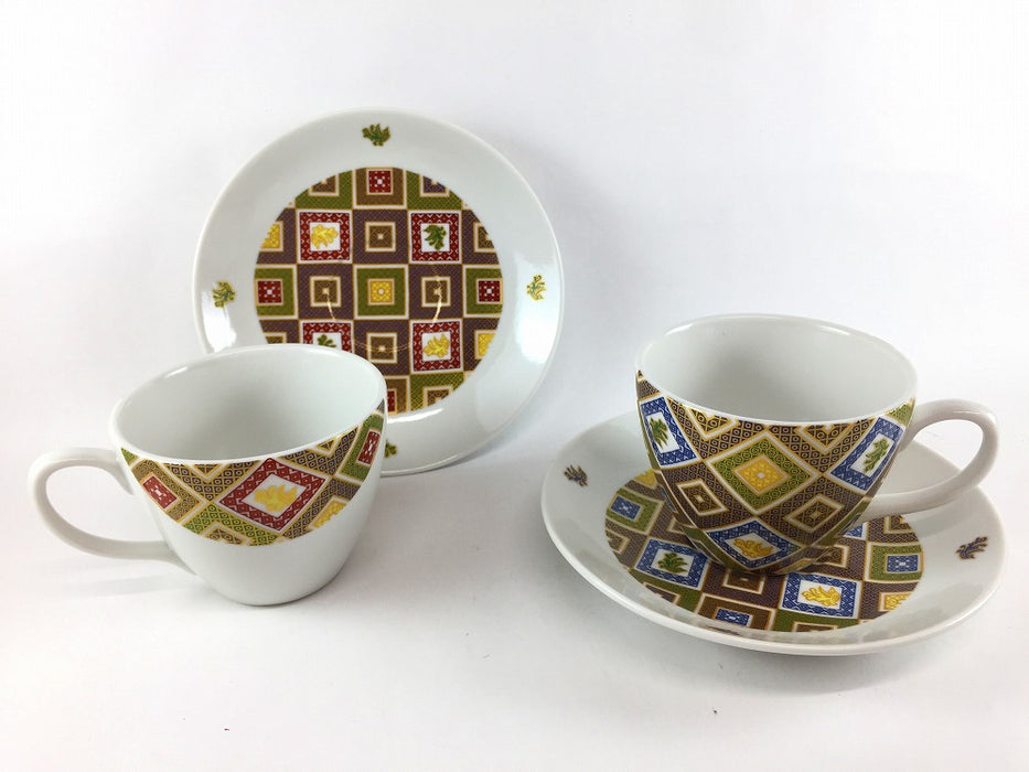 ペアコーヒー　金彩石畳　220cc　九谷焼(j.R)