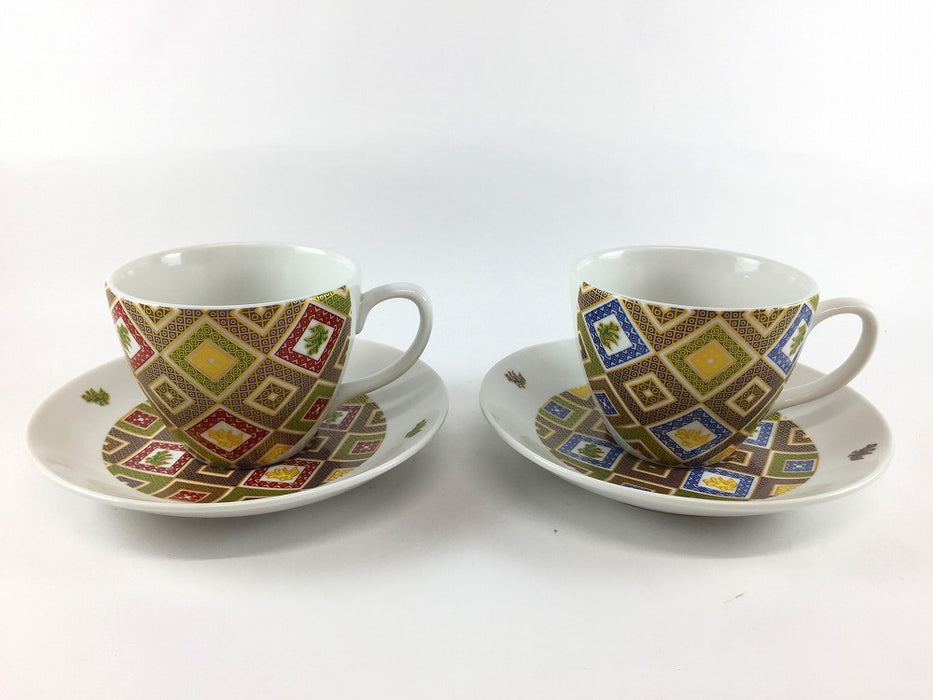 ペアコーヒー　金彩石畳　220cc　九谷焼(j.R)