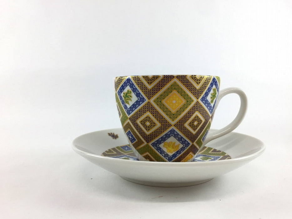 ペアコーヒー　金彩石畳　220cc　九谷焼(j.R)