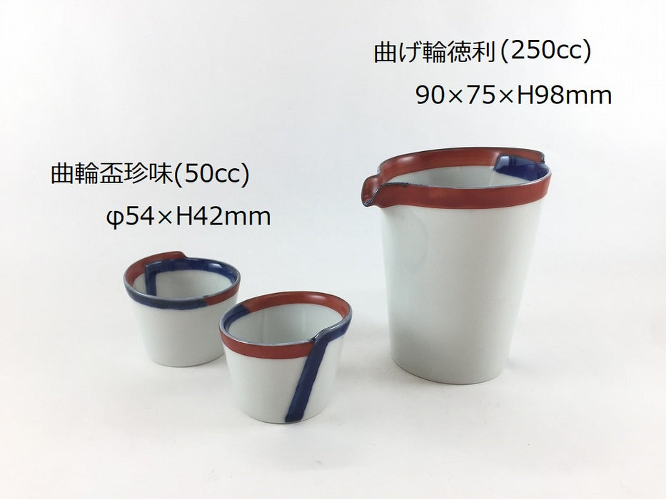 50cc曲げ輪盃珍味　十草赤帯　5cm　有田焼(j.R)