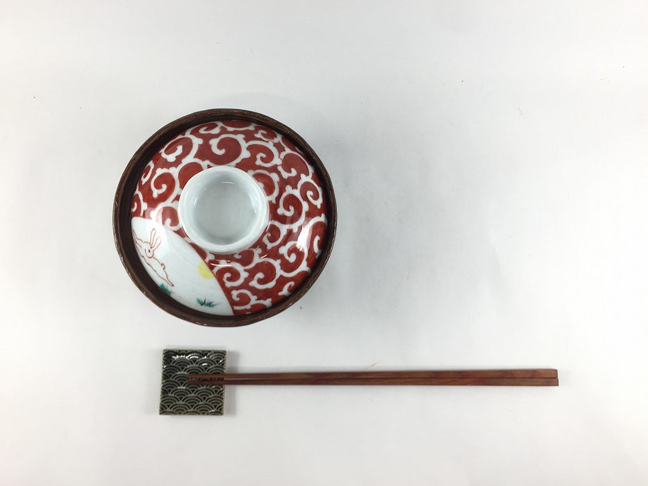 【SALE】赤唐草兎蓋物　12cm　有田焼【訳あり】