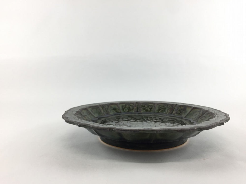 花鳥彫5寸皿　黒緑　16cm　有田焼福泉窯(j.R)