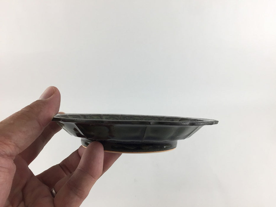花鳥彫5寸皿　黒緑　16cm　有田焼福泉窯(j.R)