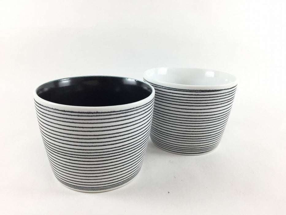 蕎麦猪口8.5cm黒象嵌筋　(内黒/内白)　有田焼李荘窯(j.R)