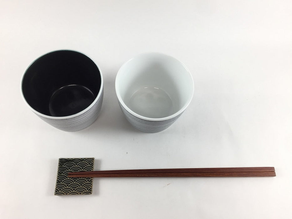 蕎麦猪口8.5cm黒象嵌筋　(内黒/内白)　有田焼李荘窯(j.R)