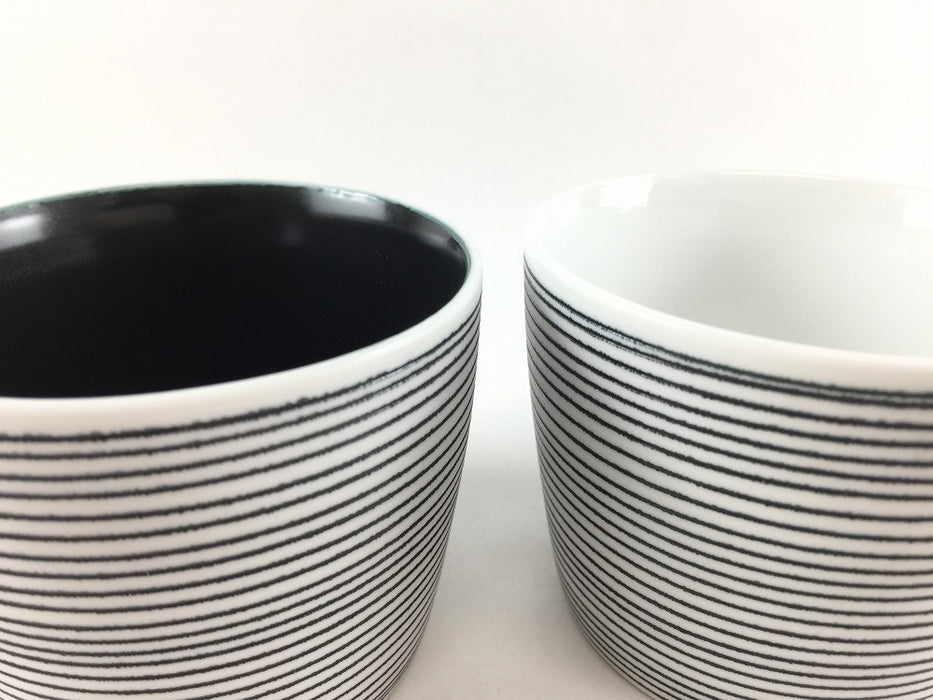 蕎麦猪口8.5cm黒象嵌筋　(内黒/内白)　有田焼李荘窯(j.R)