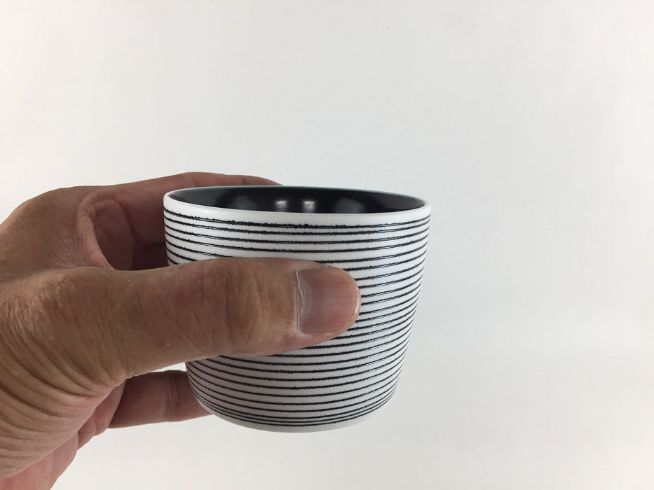 蕎麦猪口8.5cm黒象嵌筋　(内黒/内白)　有田焼李荘窯(j.R)