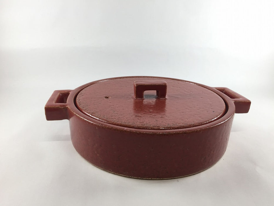 【直火可】23cm角ツマミ洋風浅鍋　赤楽　1000cc　有田焼(j.R)