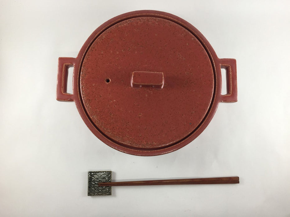 【直火可】23cm角ツマミ洋風浅鍋　赤楽　1000cc　有田焼(j.R)