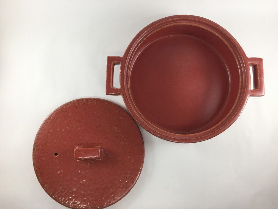 【直火可】23cm角ツマミ洋風浅鍋　赤楽　1000cc　有田焼(j.R)