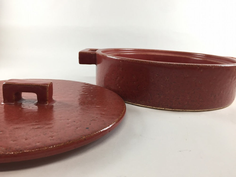 【直火可】23cm角ツマミ洋風浅鍋　赤楽　1000cc　有田焼(j.R)