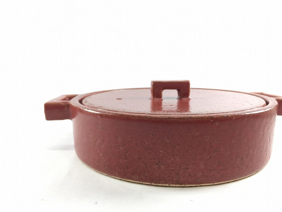 【直火可】23cm角ツマミ洋風浅鍋　赤楽　1000cc　有田焼(j.R)