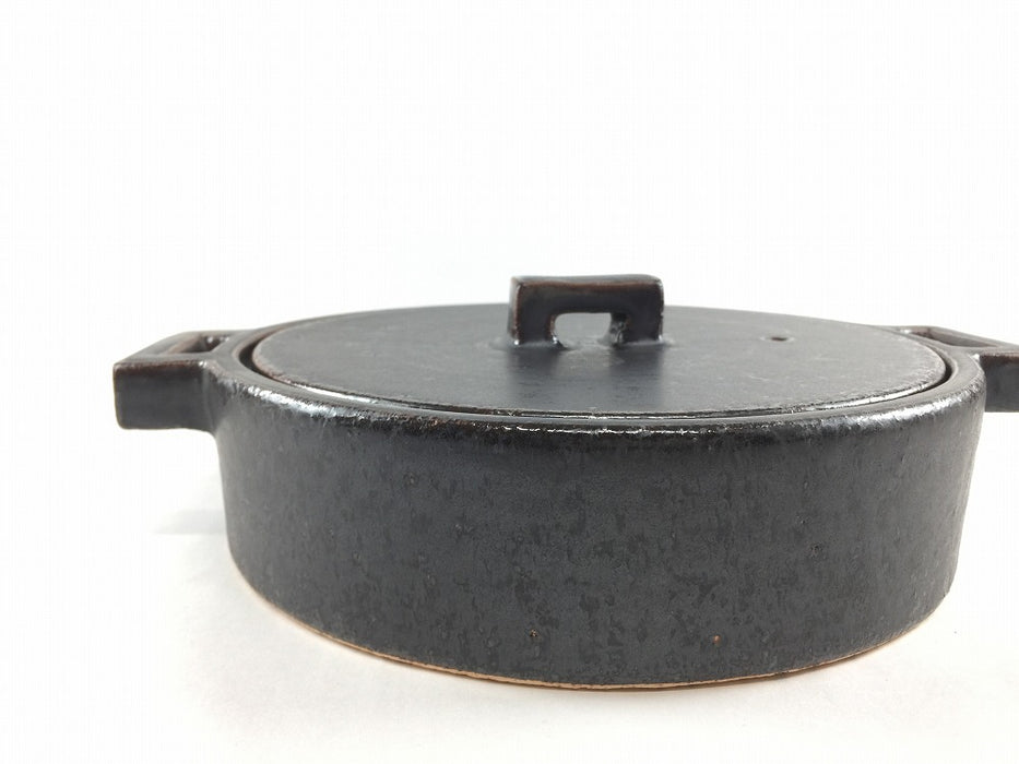 【直火可】23cm角ツマミ洋風浅鍋　黒　1000cc　有田焼(j.R)