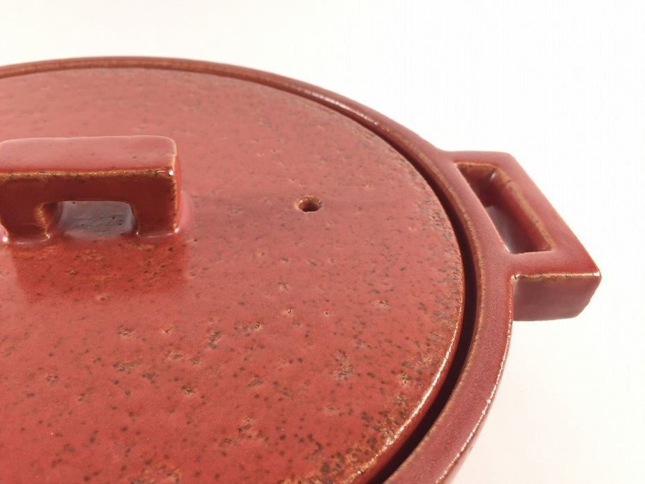 【直火可】23cm角ツマミ洋風浅鍋　赤楽　1000cc　有田焼(j.R)