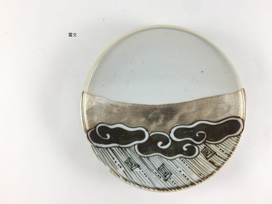 銀彩4寸皿　網絵/菊文/雷文/山絵/波千鳥/荒波　12cm　伊万里焼(j.R)