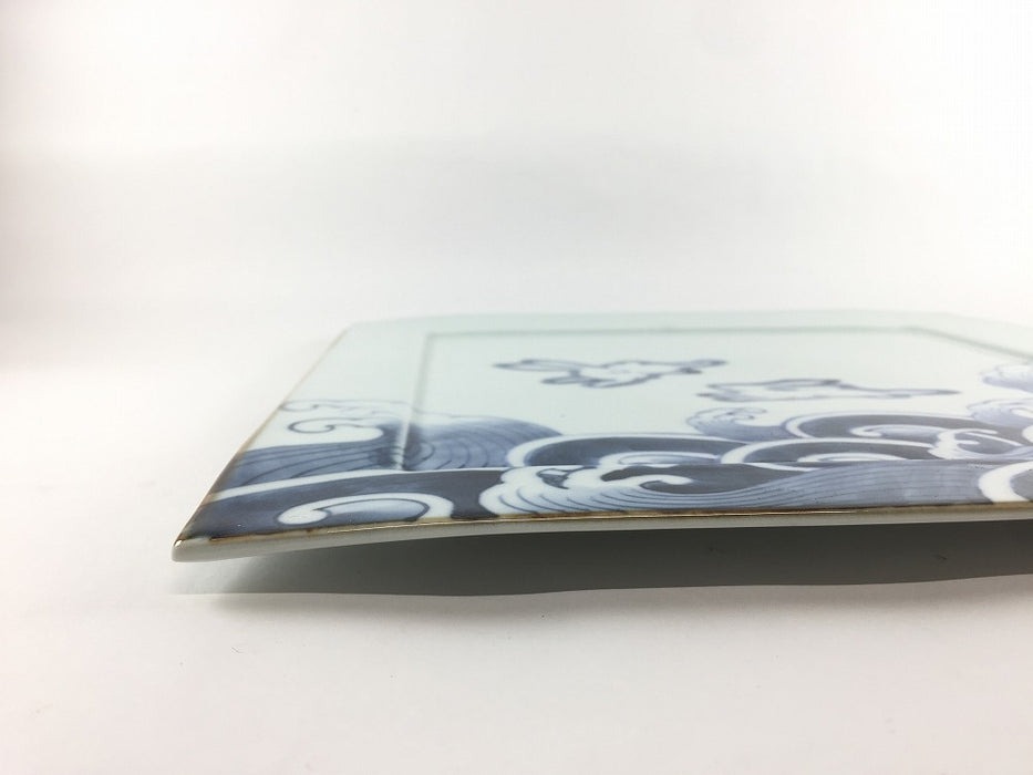 28cm正角大皿.染付波兎　伊万里焼(j.R)