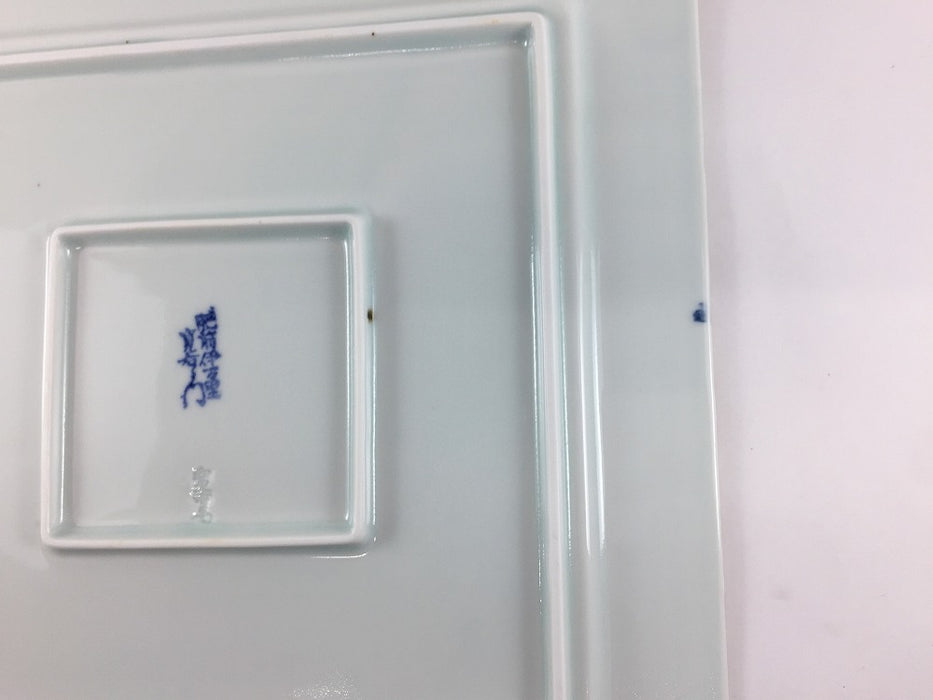 28cm正角大皿.染付波兎　伊万里焼(j.R)