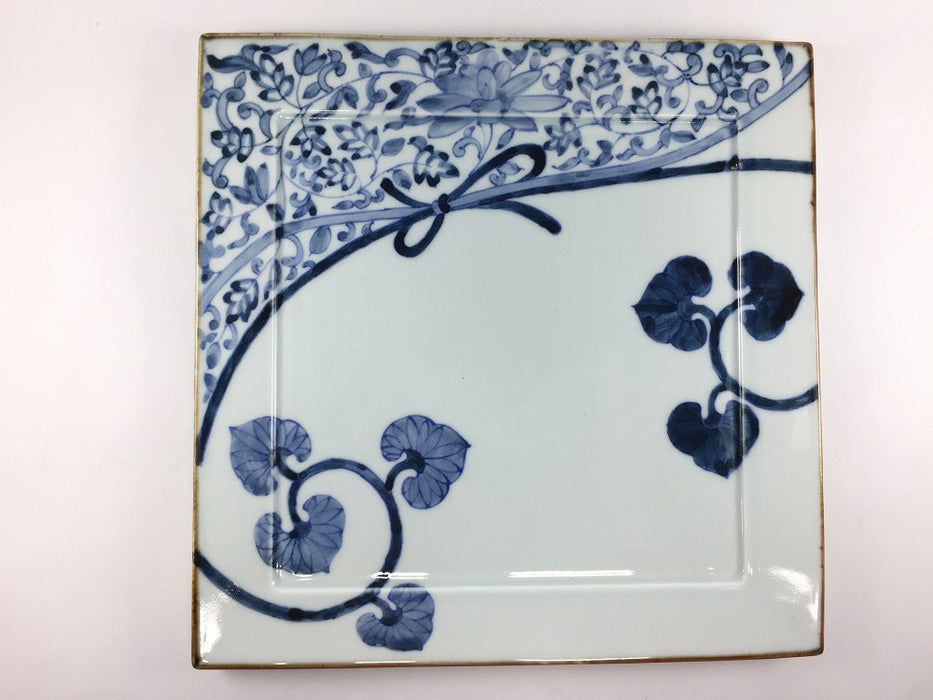 28cm正角大皿.染付結び絵　伊万里焼(j.R)