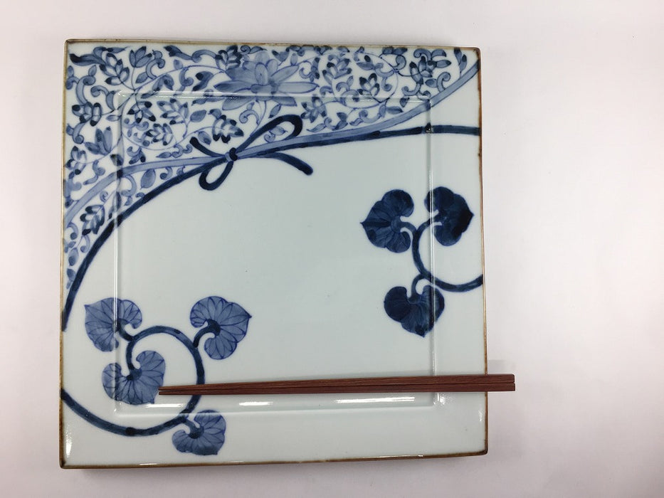 28cm正角大皿.染付結び絵　伊万里焼(j.R)