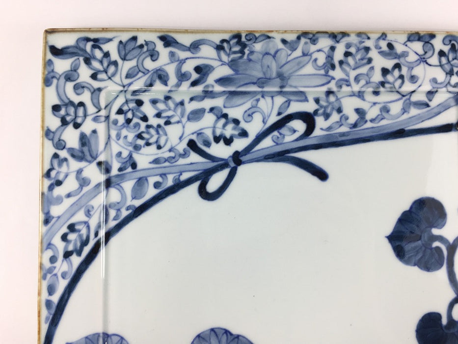 28cm正角大皿.染付結び絵　伊万里焼(j.R)