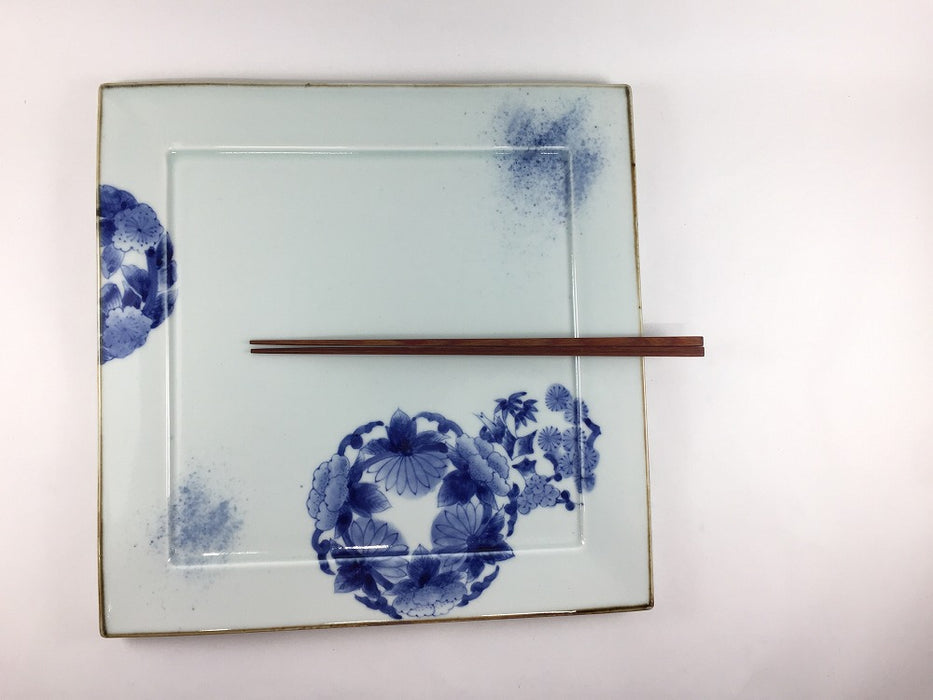 28cm正角大皿.染付四君子　伊万里焼(j.R)