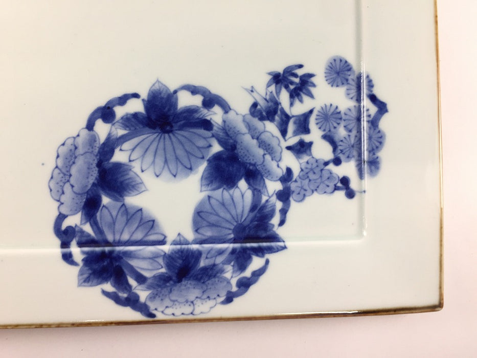 28cm正角大皿.染付四君子　伊万里焼(j.R)