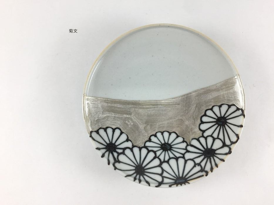 銀彩4寸皿　網絵/菊文/雷文/山絵/波千鳥/荒波　12cm　伊万里焼(j.R)