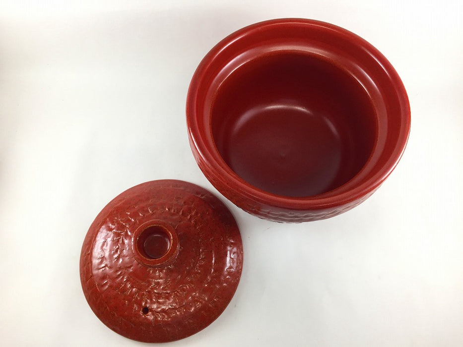 【SALE】【直火可】3合飛び鉋彫ご飯鍋.赤楽　21cm　有田焼【訳あり】