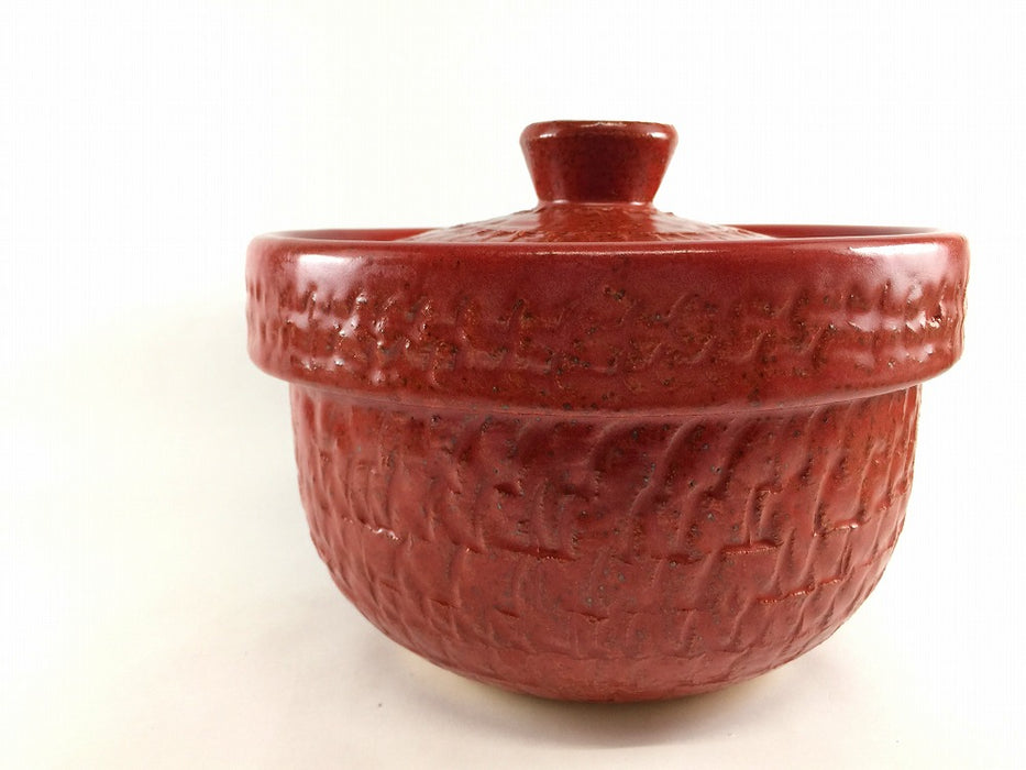 【SALE】【直火可】3合飛び鉋彫ご飯鍋.赤楽　21cm　有田焼【訳あり】