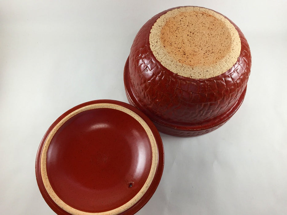 3合飛び鉋彫ご飯鍋.　赤楽　21cm　有田焼(j.R)