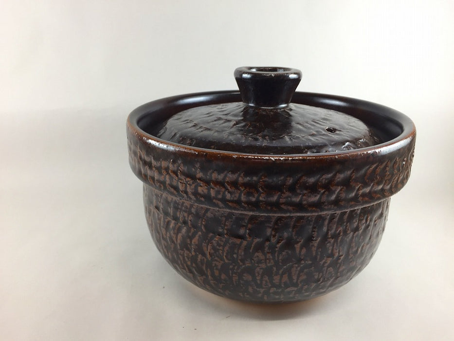 【直火可】3合飛び鉋彫ご飯鍋.　茶　21cm　有田焼(j.R)