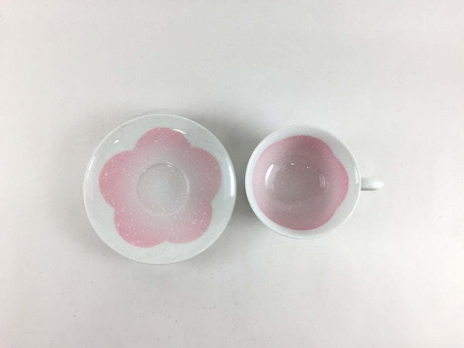 【SALE】白磁白吹ピンク　花丸　デミタス碗皿　7cm　有田焼【訳あり】