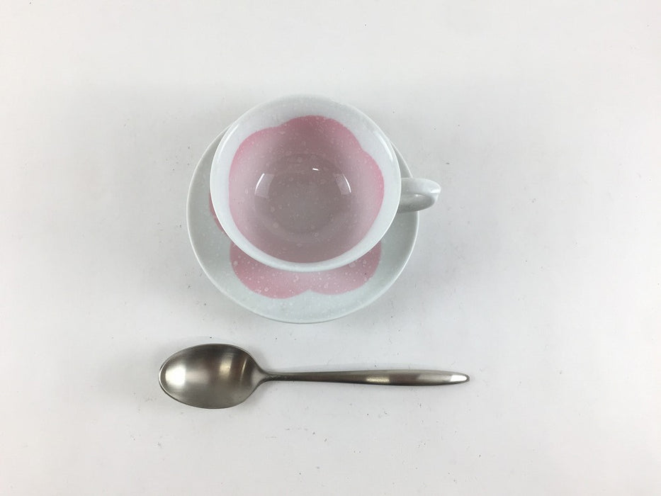 【SALE】白磁白吹ピンク　花丸　デミタス碗皿　7cm　有田焼【訳あり】