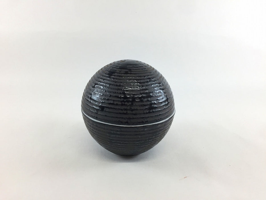 95玉蓋物　黒千段タタキ　9cm　有田焼(j.R)