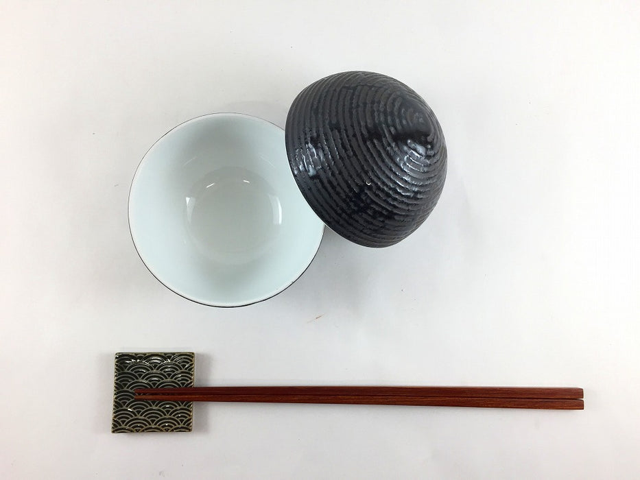 95玉蓋物　黒千段タタキ　9cm　有田焼(j.R)