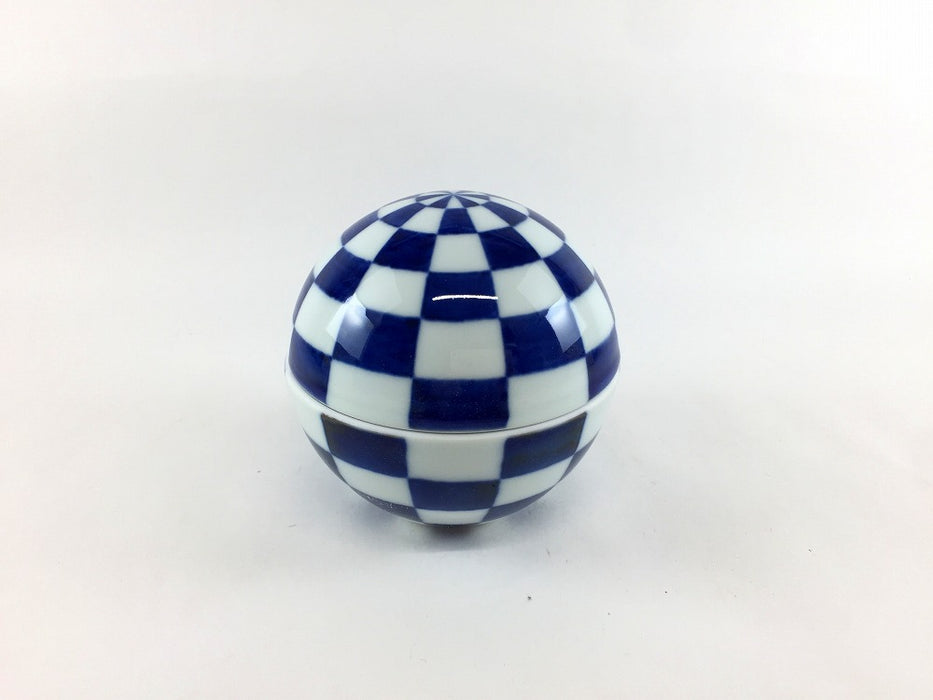 95玉蓋物　青市松　9cm　有田焼(j.R)