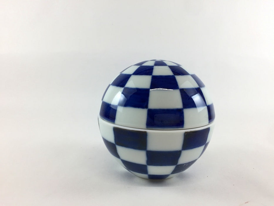 95玉蓋物　青市松　9cm　有田焼(j.R)