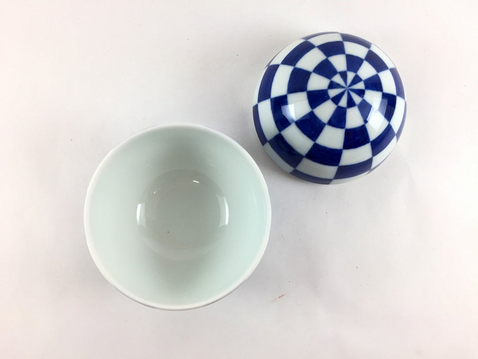 95玉蓋物　青市松　9cm　有田焼(j.R)