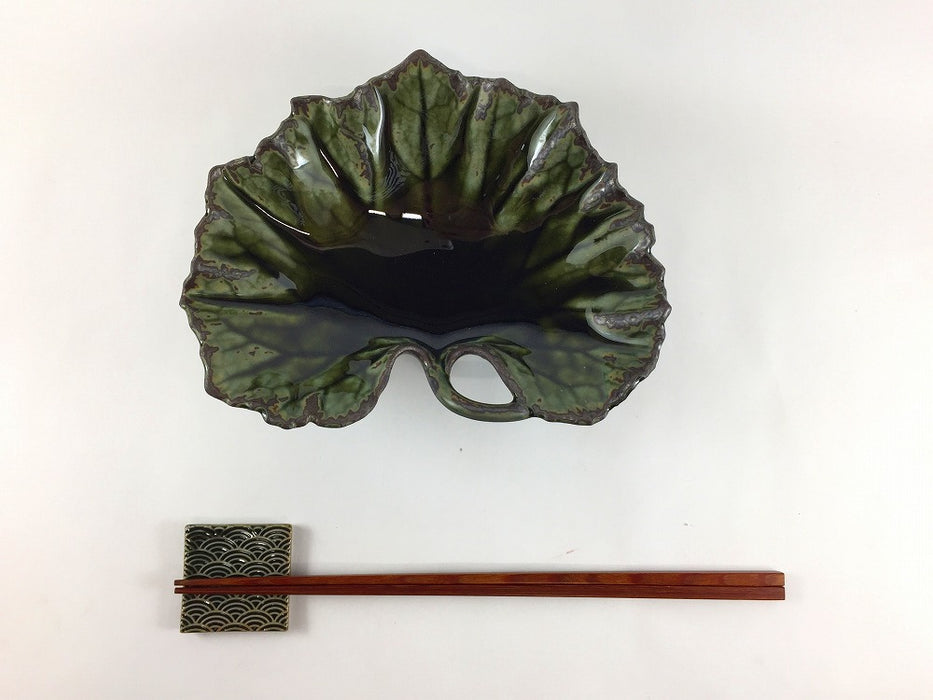 ツワ型向付(小)　黒緑　17.5cm　有田焼福泉窯(j.R)