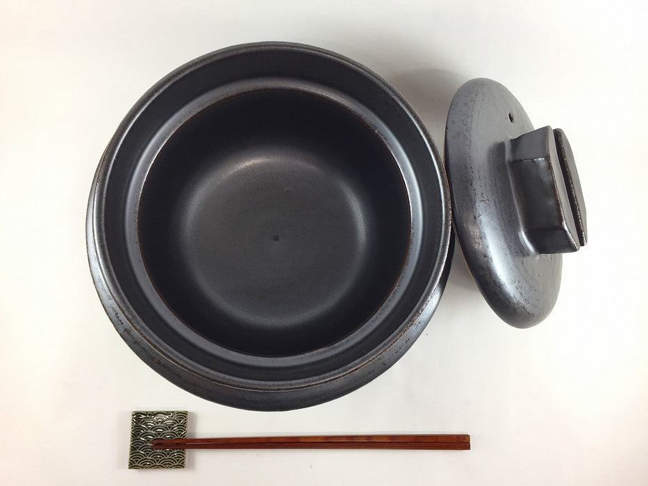 【直火可】3合用羽釜鍋　黒　24.5cm　有田焼(j.R)