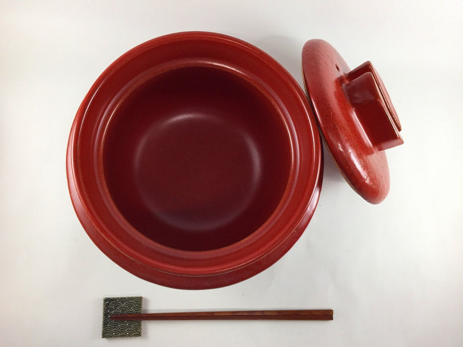 【直火可】3合用羽釜鍋　赤楽　24.5cm　有田焼(j.R)