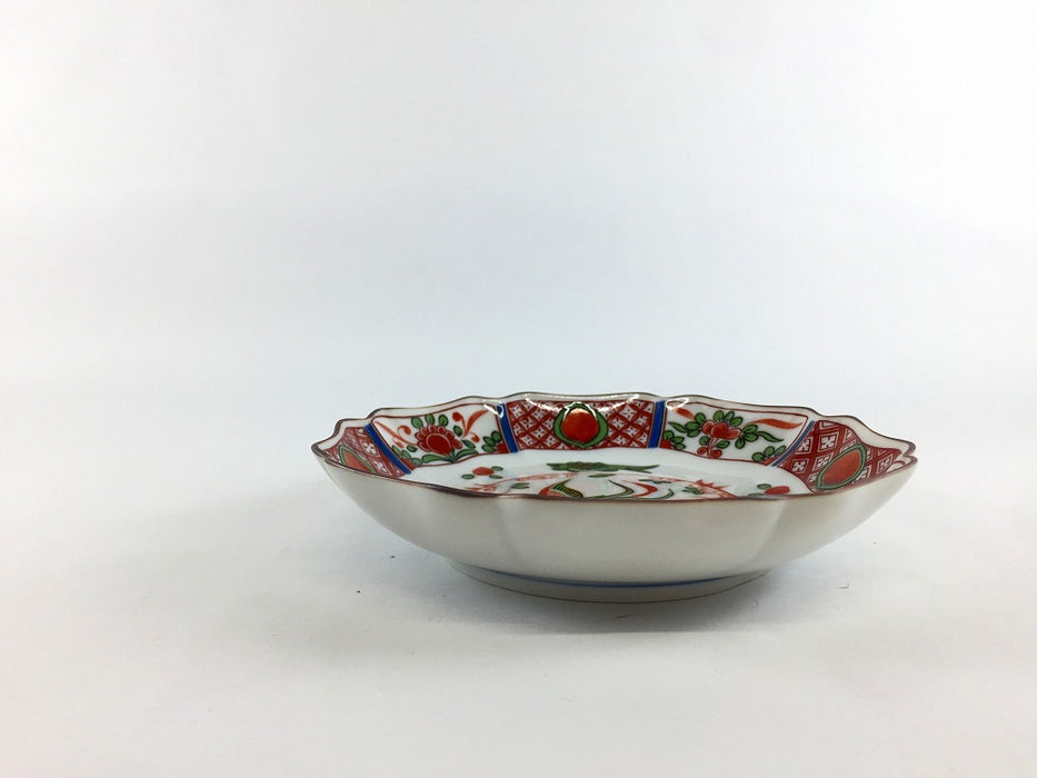 13cm輪花皿　赤絵鳳凰　九谷焼(j.R)