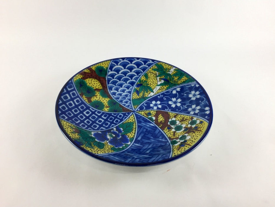 16cm丸皿　吉田屋松竹梅　九谷焼(j.R)