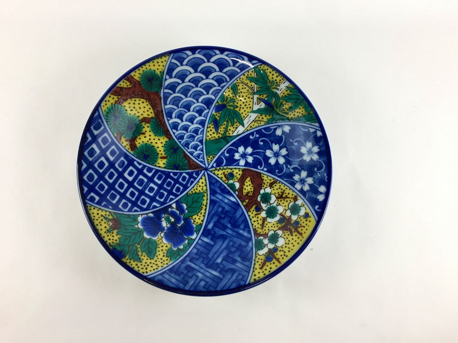 16cm丸皿　吉田屋松竹梅　九谷焼(j.R)