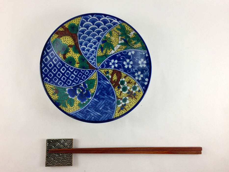 16cm丸皿　吉田屋松竹梅　九谷焼(j.R)