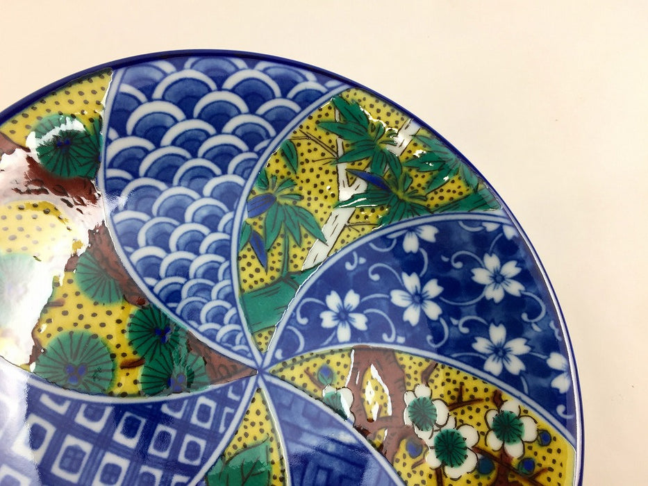 16cm丸皿　吉田屋松竹梅　九谷焼(j.R)