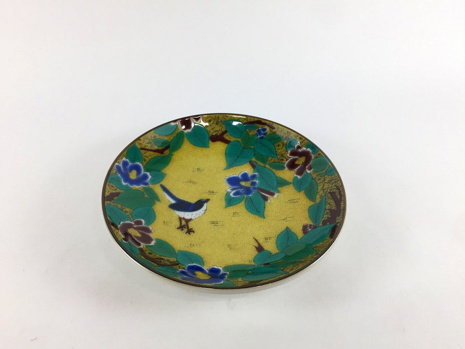 12cm小皿　吉田屋椿に鳥　九谷焼(j.R)